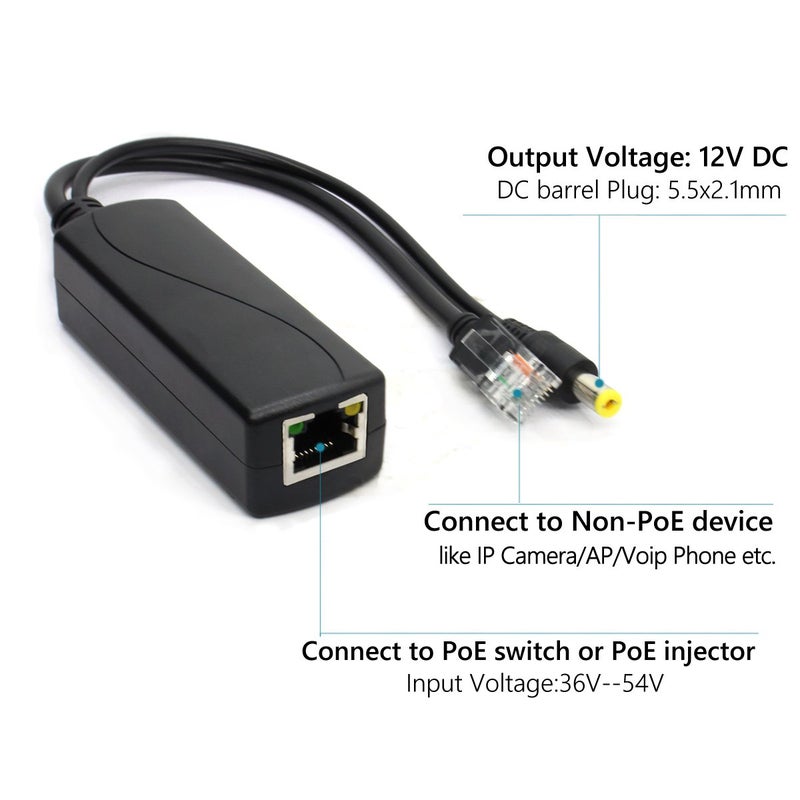 ANVISION Active 48V to 12V PoE Splitter Adapter, IEEE 802.3af Compliant 10/100Mbps, DC 12V Output - Image 3